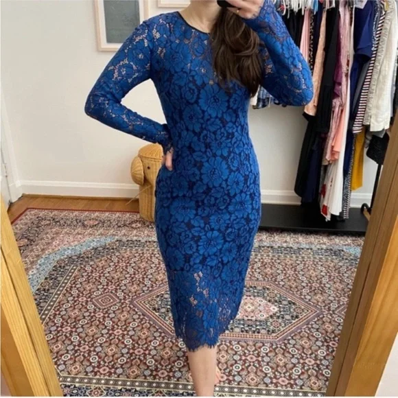 Veronica Beard | Dresses | Veronica Beard Gynne Blue Lace Pencil Midi Dress  Womens Size | Poshmark
